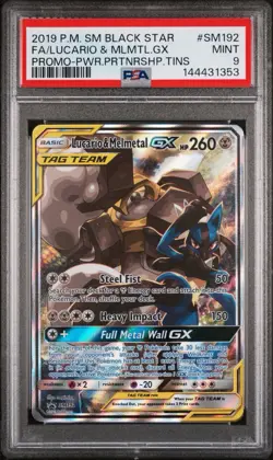 2019 POKEMON SM BLACK STAR PROMO #SM192 FULL ART/LUCARIO & MELMETAL GX PSA 9 - Image 1