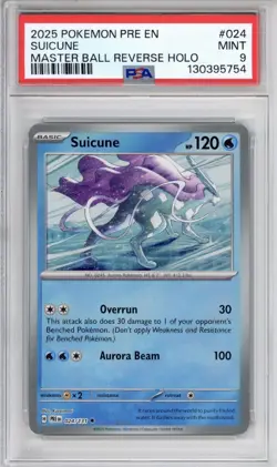 PSA 9 Suicune Master Ball Pattern Pokemon S&V Prismatic Evolutions Holo 024/13 - Image 1
