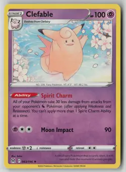 Clefable 063/196 Pokemon Lost Origin Rare Lightly Played Card (LP) - Image 1