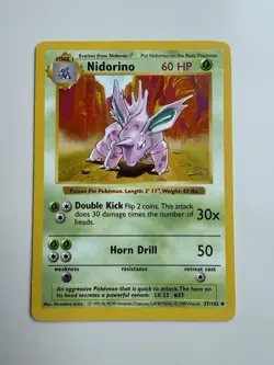 Nidorino 37/102 - Pokemon Base Set Unlimited Uncommon WOTC Vintage LP - Image 1
