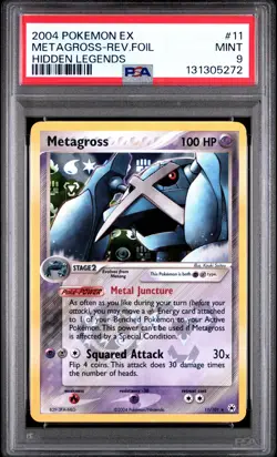 2004 POKEMON EX HIDDEN LEGENDS #11 METAGROSS-REVERSE FOIL PSA 9 - Image 1