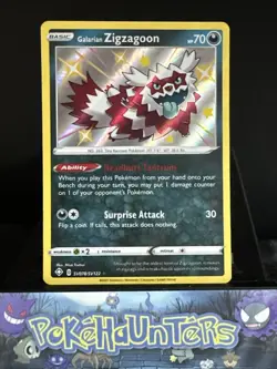 Pokemon Card Galarian Zigzagoon SV078/SV122 Shining Fates Shiny Holo Rare NM - Image 1