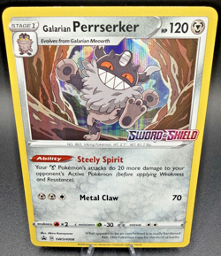 Pokemon Galarian Perrserker SWSH008 Stamped Prerelease Black Star Promo Card - Image 1