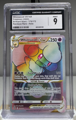 2022 Pokemon Whimsicott VSTAR 175/172 Rainbow Secret Rare Brilliant Stars CGC 9 - Image 1
