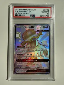 2019 Pokemon Sun & Moon Hidden Fates Nihilego GX #SV62/SV94 PSA 10 - Image 1