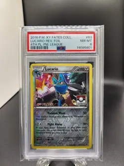 2016 Pokemon Lucario Reverse Foil 4th Place Pokemon League 63/124 PSA 9 Mint - Image 1