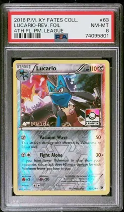 2016 Pokemon Lucario Reverse Foil 4th Place Pokemon League 63/124 PSA 9 Mint - Image 4