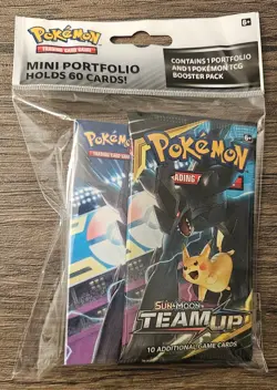 Pokemon Sun & Moon Team Up Mini Portfolio With Booster Pack - NEW - Image 1
