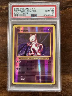 PSA 10 GEM MINT 2016 Pokemon XY Mewtwo Reverse Foil Holo #51 Evolutions LOW POP - Image 1