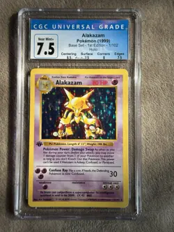 Pokemon 1999 Alakazam Base Set Shadowless 1st Edition 1/102 CGC 7.5 Near Mint+ - Image 1