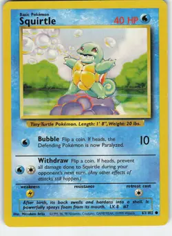 Squirtle 063/102 Base Set Common Normal MP Pokemon - Image 1