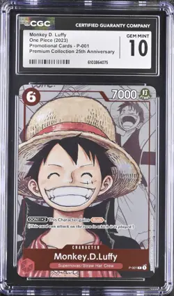 2023 ONE PIECE CCG MONKEY D. LUFFY PROMO 25TH P-001 CGC 10 GEM MINT - Image 1