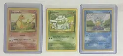 Kanto Starter Trio Pokemon Base Set Unlimited Bulbasuar Charmander Squirtle MP - Image 1