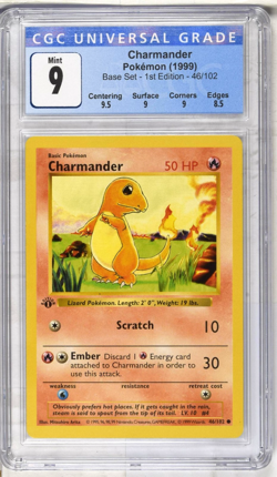 Pokemon 1999 Base Set 1st Edition Charmander 46/102 CGC Mint 9 - Image 1