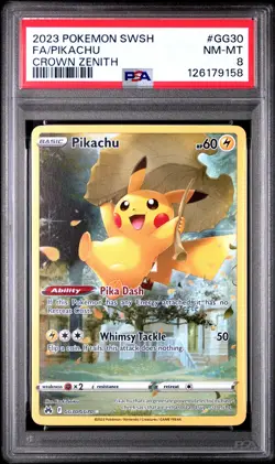 2023 POKEMON SWORD & SHIELD CROWN ZENITH #GG30 FULL ART/PIKACHU PSA 8 - Image 1