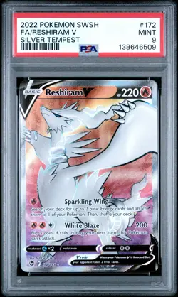 2022 POKEMON SWORD & SHIELD SILVER TEMPEST #172 FULL ART/RESHIRAM V PSA 9 - Image 1