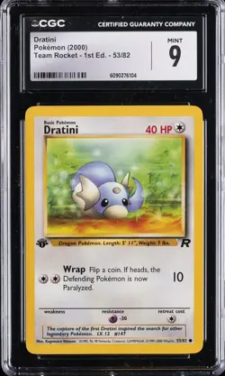 2000 POKEMON TEAM ROCKET 1ST ED #53/82 DRATINI CGC 9 - Image 1