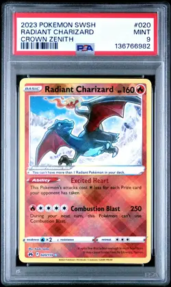 2023 POKEMON SWORD & SHIELD CROWN ZENITH #020 RADIANT CHARIZARD PSA 9 - Image 1