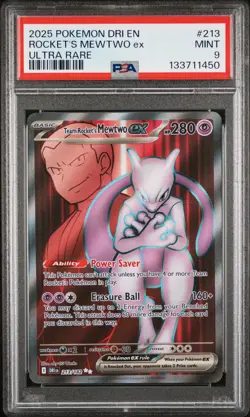 2025 POKEMON DRI EN-DESTINED RIVALS ULTRA RARE TEAM ROCKET'S MEWTWO EX PSA 9 - Image 1