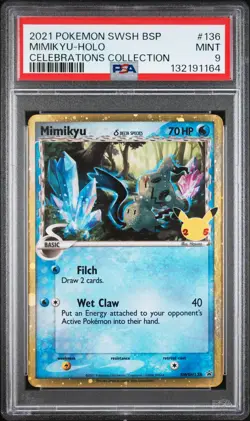2021 POKEMON SWSH BLACK STAR PROMO CELEBRATIONS COLL #136 MIMIKYU-HOLO PSA 9 - Image 1