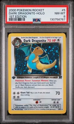 2000 POKEMON ROCKET 1ST ED #5 DARK DRAGONITE-HOLO PSA 8 - Image 1