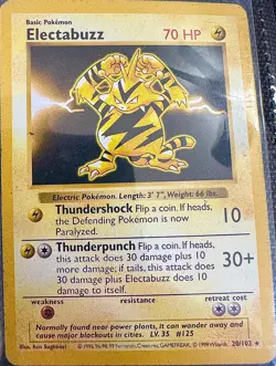 Pokemon TCG 1999 Base Set *Shadowless Electabuzz 20/102* - Image 1