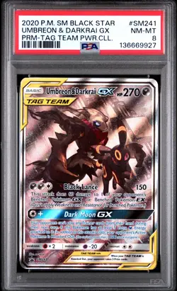 2020 POKEMON SM BLACK STAR PROMO TAG TEAM POWERS COLL UMBREON & DARKRAI GX PSA 8 - Image 1
