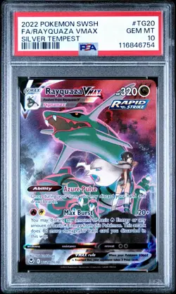 PSA 10 GEM MINT - 2022 Pokemon SWSH Silver Tempest Rayquaza VMAX TG20 Full ART - Image 1