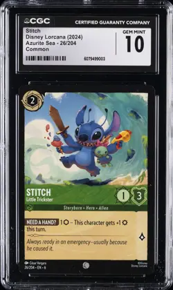 2024 DISNEY LORCANA AZURITE SEA - COMMON #26/204 STITCH CGC 10 GEM MINT - Image 1