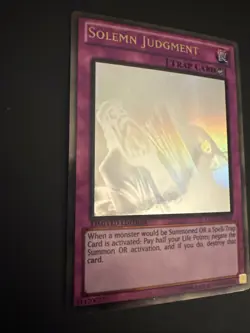 Solemn Judgment GLD5-EN045 *LP* Limited Edition Ghost Gold Rare Yugioh Card - Image 2