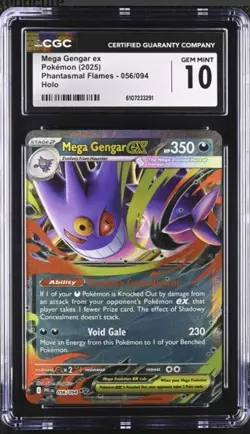 CGC 10 Mega Gengar EX 056/094 Phantasmal Flames Holo Pokemon Card - Image 1