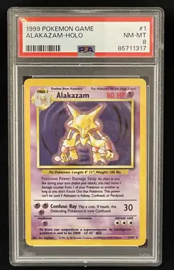 1999 Alakazam 1/102 Base Set Pokemon Card PSA 8 - Image 1