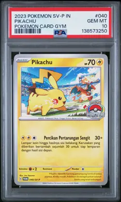 2023 POKEMON INDONESIAN SV PROMO POKEMON CARD GYM #040 PIKACHU PSA 10 - Image 1