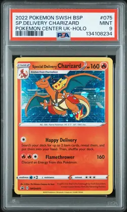 2022 POKEMON SPECIAL DELIVERY CHARIZARD SWSH075 BLACK STAR PROMO HOLO CARD PSA 9 - Image 1