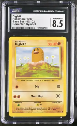 Pokemon - Base Set #047/102 Diglett CGC 8.5 FREE SHIPPING (US Only) - Image 1