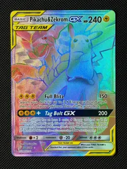 Pokemon Cards Pikachu & Zekrom GX 184/181 Team Up Rare Rainbow - Image 1