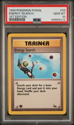 1999 POKEMON FOSSIL 1ST ED #59 ENERGY SEARCH PSA 10 - Image 1