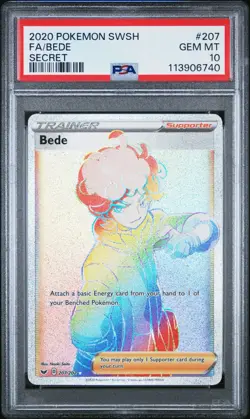 Bede PSA 10 Secret Rare Full Art Sword & Shield Base Set #207/202 Pokemon 2020 - Image 1