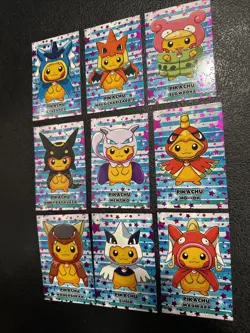 Poncho Pikachu Pokemon Merry Christmas Card Database Magenta Holo Stars - Image 1