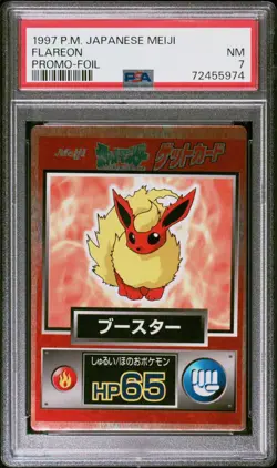 1997 Pokemon Japanese Meiji FLAREON Promo Foil PSA 7 POP 4 Only 8 Higher! - Image 1