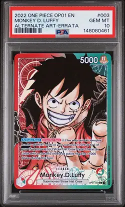 2022 ONE PIECE OP01-ROMANCE DAWN ALTERNATE ART-ERRATA MONKEY D. LUFFY PSA 10 - Image 1