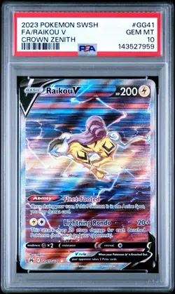 2023 POKEMON SWORD & SHIELD CROWN ZENITH #GG41 FULL ART/RAIKOU V PSA 10 - Image 1