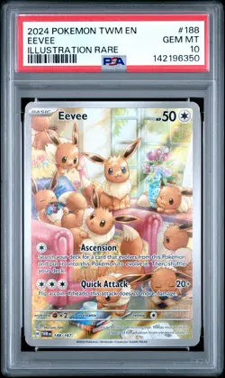 2024 POKEMON TWM EN-TWILIGHT MASQUERADE ILLUSTRATION RARE #188 EEVEE PSA 10 - Image 1
