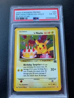 Pokemon Promo Birthday 2000 Pikachu Holo Black Star #24 PSA 6 - Image 1