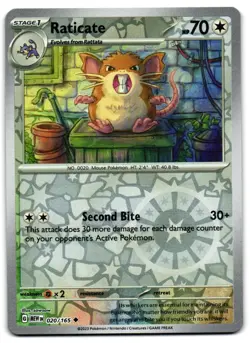 Raticate 020/165 - 151 Uncommon Pokemon TCG Reverse Holo - M/LP Card - Image 1