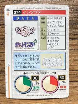 Pokemon Carddass Card Geodude No.74 Bandai Pocket Monsters Green ver. 1996 - Image 2