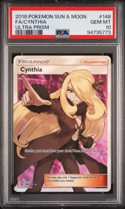 2018 Pokemon Sun & Moon Ultra Prism #148 Cynthia FA PSA 10 GEM MINT - Image 1
