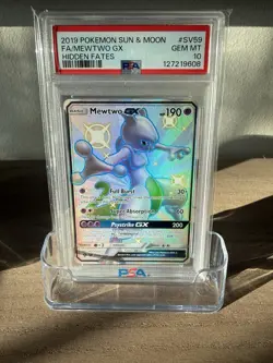 2019 POKEMON SUN & MOON FA/MEWTWO GX HIDDEN FATES PSA 10 GEM MINT - Image 1