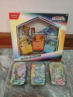 Pokemon TCG Prismatic Evolutions Poster Collection Box and 3 Min-Tins Bundle - Image 1