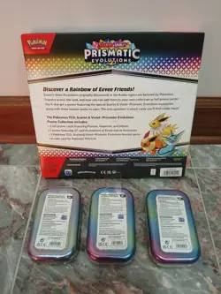 Pokemon TCG Prismatic Evolutions Poster Collection Box and 3 Min-Tins Bundle - Image 2